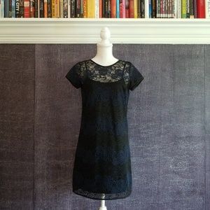 Banana Republic Black and Navy Lace A-Line Dress